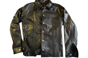 블랙 가죽 자켓 버튼식 소가죽