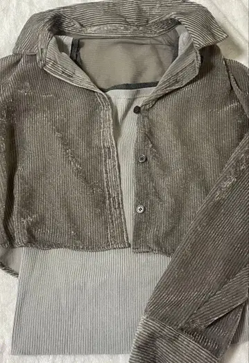 시어 코듀로이 소매 슬릿 버튼 셔츠 2WAY 리브 니트 탱크