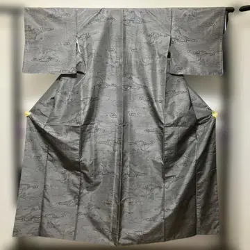 그레이 물결 무늬 명주 기모노 A