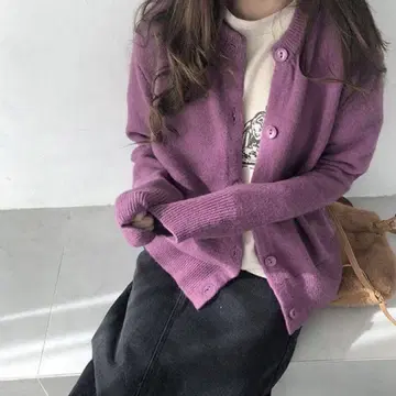니트 가디건 여성용 니트탑 긴팔 아우터 가을/겨울 퍼플