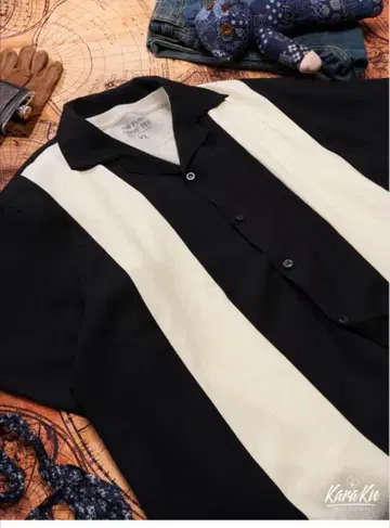 [karaku] 이소재 콤비 쿠바 컬러 반팔 셔츠