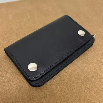 트래커 지갑 미들 얇은 타입 블랙 2층 히메지 가죽