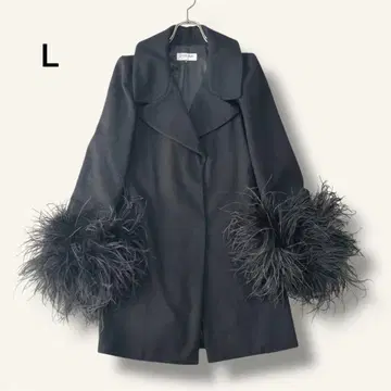 르쉘블루 깃털 퍼 포함 롱 코트 블랙 가을/겨울 울