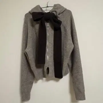 [새상품] ZARA 후드 부착 타이 벨트 니트 가디건 리본