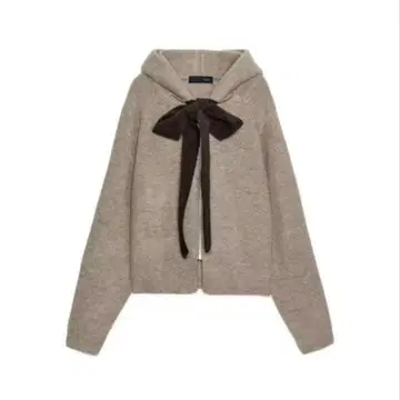 [새상품] ZARA 후드 부착 타이 벨트 니트 가디건 리본