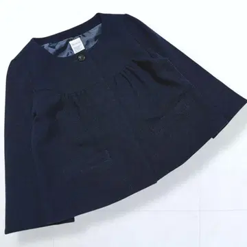 새상품급*테치치 캐시미어 혼방 노카라 숏 기장 페플럼 자켓 네이비 M