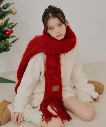 chico 샤기 프린지 머플러 레드