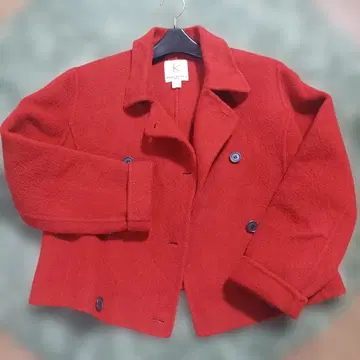 울 빨간색 피코트 더블 버튼 쿠미쿄쿠