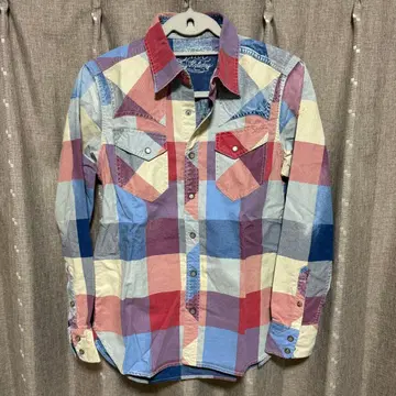 y122413 TMT 긴팔 셔츠 색스 블루 체크 무늬 포켓 S