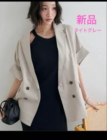 택 포함 미사용 새상품 테크 린넨 반팔 셔츠 자켓 라이트 그레이