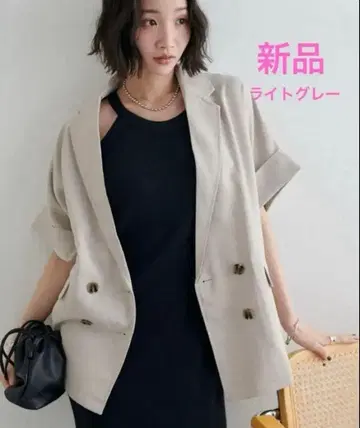 택 포함 미사용 새상품 테크 린넨 반팔 셔츠 자켓 라이트 그레이