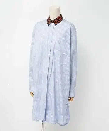 폴스미스 긴팔 셔츠 원피스 스트라이프 레오파드 블루 오렌지