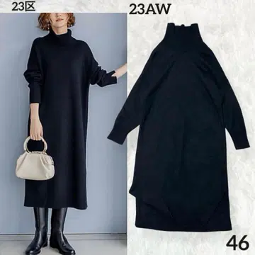 23구 하이넥 롱 니트 원피스 캐시미어 블랙 46 3XL