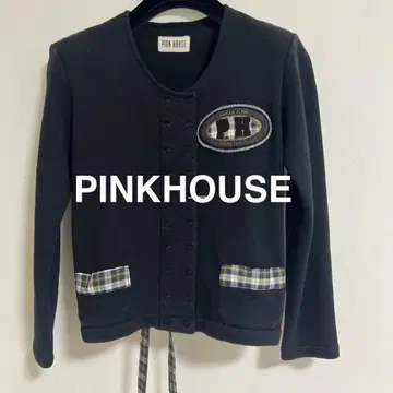 PINKHOUSE 블랙 가디건 PH 로고 자수 리본