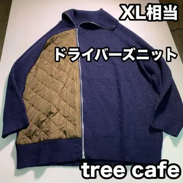 드라이버즈 니트 XL 상당 이소재 절개 집업 네이비/카키