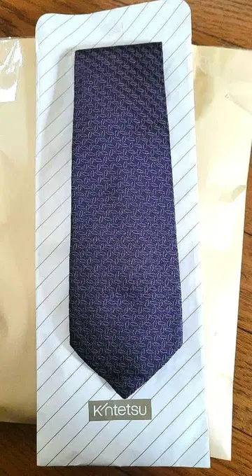 Kintetsu 구매 새상품 택 없음 네이비 x 브라운 실크 넥타이