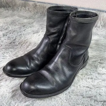 RINGHIO 사이드 지퍼 부츠 미들 메달리온 가죽 블랙