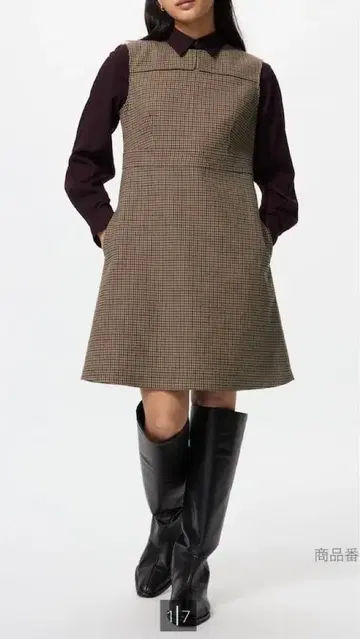 유니클로 UNIQLO 더블 페이스 미니 원피스 체크 원피스