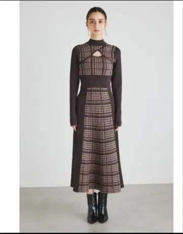 rienda 하운드투스 체크 롱 원피스