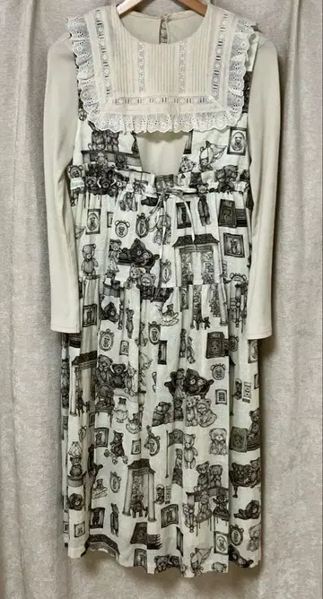 yukiemon 흑백 베어 점프 스커트 티셔츠