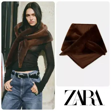 완판템 인조 모피 트라이앵글 스카프 스톨 브라운