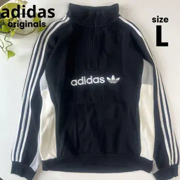 아디다스 오리지널스 L 하프 지퍼 트레이닝복 로고 자수 블랙 화이트