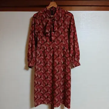 빈티지 구제 의류 꽃무늬 보타이 원피스 쇼와 레트로 올 패턴