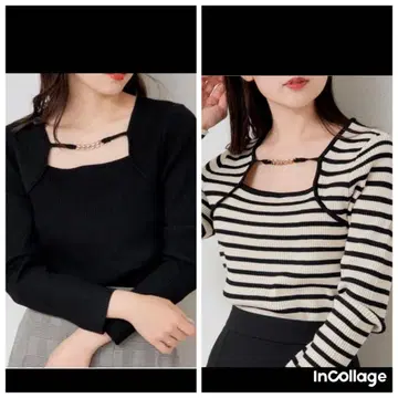 긴팔 니트 스웨터 블랙 스트라이프