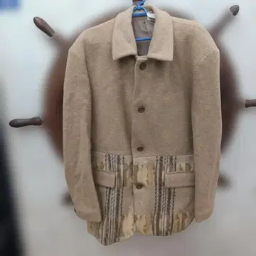 포인트 cbarLy 울 혼방 베이지 코트 체크 포켓 부착