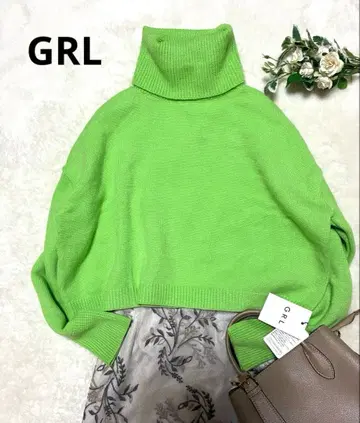[ GRL ] 택 포함 새상품 라임 그린 터틀넥 니트 L