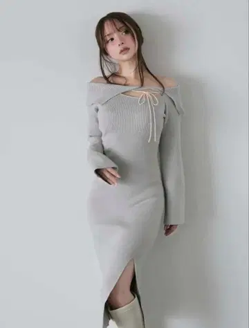 andmary Amari ribbon dress Gray