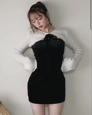 andmary Anita ribbon mini dress black