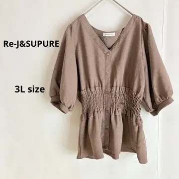 Re-J&SUPURE 허리 셔링 티셔츠 3L 브라운 칠부 소매