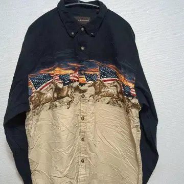 말 미국 국기 성조기 사막 애니멀 긴팔 셔츠 해외 구제 의류 남성용 L
