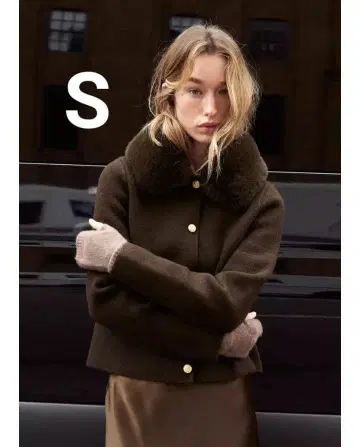 ZARA 인조 모피 칼라 니트 자켓 S 다크 브라운