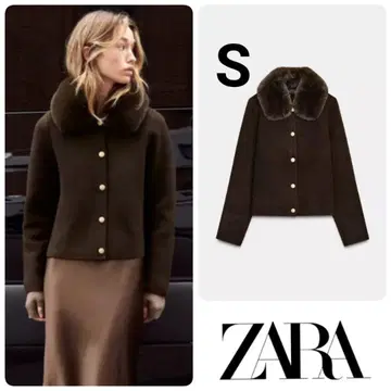 ZARA 인조 모피 칼라 니트 자켓 S 다크 브라운