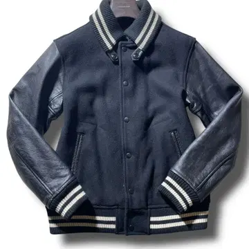 BEAMS 바시티 자켓 돈키 옷깃 소매 가죽 절개 파라오 자켓 블랙