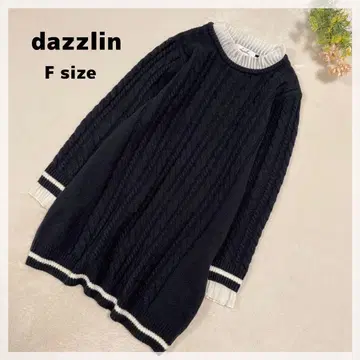 [다즐린] 케이블 짜임 니트 튜닉 F 네이비 중간 두께 이소재 프릴