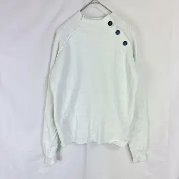 하이넥 스타일 리브 니트 스웨터 무지 화이트 가을/겨울 상의 심플