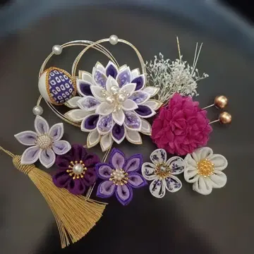 츠마미세이 머리 장식 퍼플 성인식 결혼식 졸업식