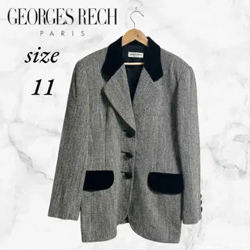 조르쥬레슈 헤링본 자켓 블랙 벨로아 옷깃 울 실크 혼방 11호