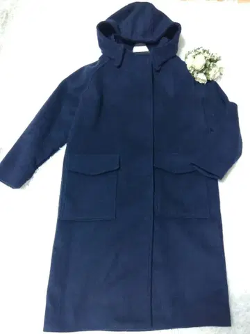 URBAN RESEARCH DOORS 네이비 후드 부착 롱 코트