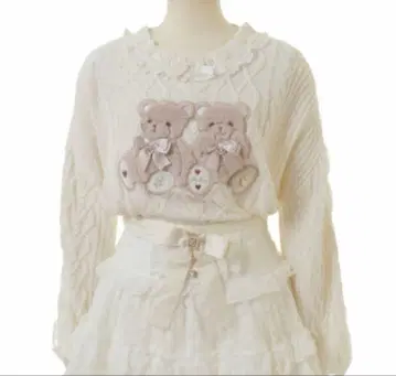 LIZLISA Twin Bears 니트탑 화이트