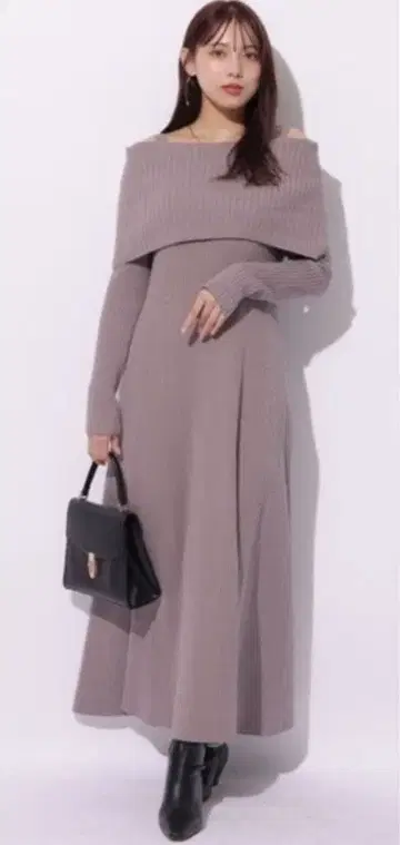 Mystrada 오프숄더 니트 원피스 36 애쉬 퍼플