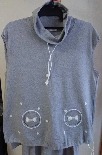 ANLICO 그레이 하이넥 슬리브리스 후드티