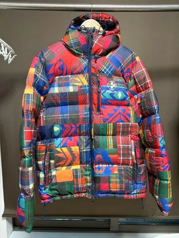 RLX 멀티 컬러 체크 무늬 다운 자켓
