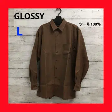 새상품급 글로시 긴팔 셔츠 울 100 남성용 L 브라운