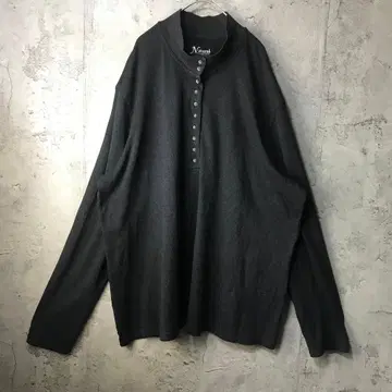 B1438 구제 의류 롱 T 하프 버튼 블랙 90s Y2K