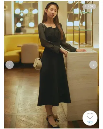 스나이델 시어 슬리브 원피스 블랙