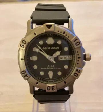 작동품 세이코 알바 아쿠아기어 다이버 워치 데이데이트 블랙